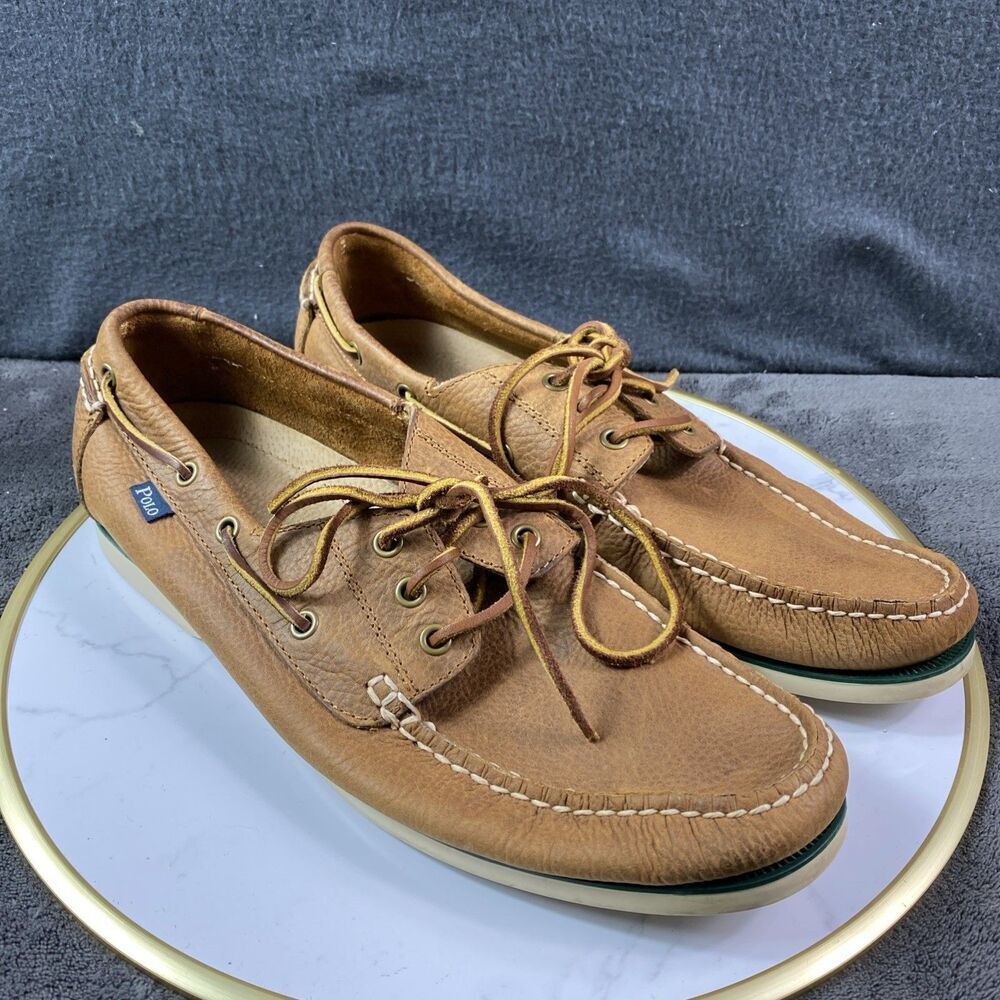 Polo Ralph Lauren Bienne Tumbled Leather Boat Shoes Men’s 12 D Brown Lace Up